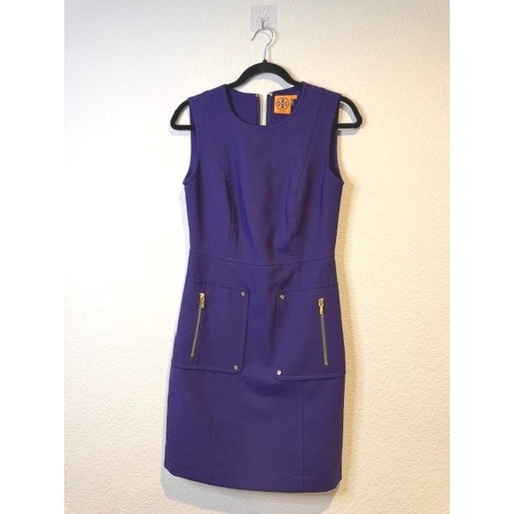 Tory Burch Dresses & Skirts - Tory Burch Purple Wool Blend Sleeveless Shift Dress Gold Zip Pockets Size 4